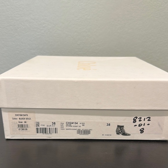 Chloe Susanna Studded Black/Gold Leather Ankle Boots - Size 38 - Picture 6 of 6